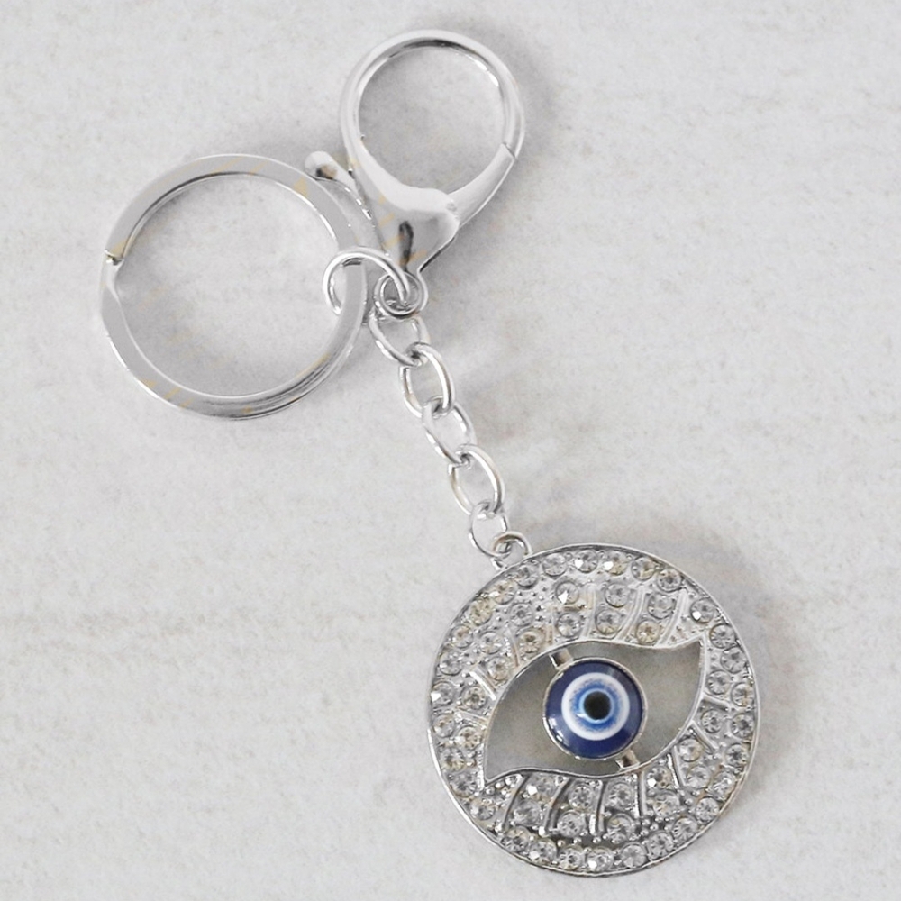 Silver Blue Evil Eye Keychain